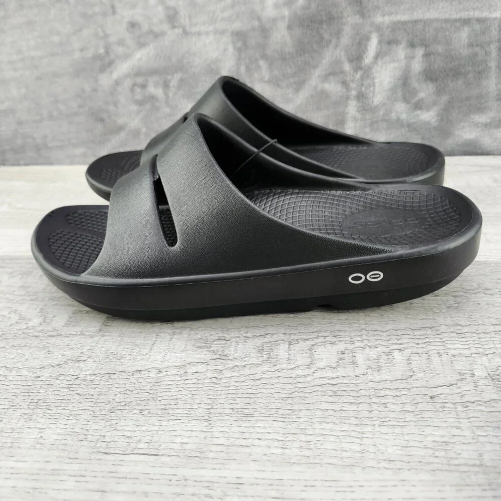 OOFOS OOAHH Slide Impact Absorption Recovery Sandals, Size W10/M8 Black New - Picture 6 of 14